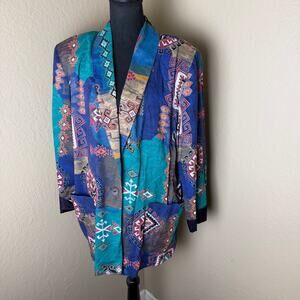 Vintage Kensington Square Blazer Womens Rayon Southwestern Aztec Print USA